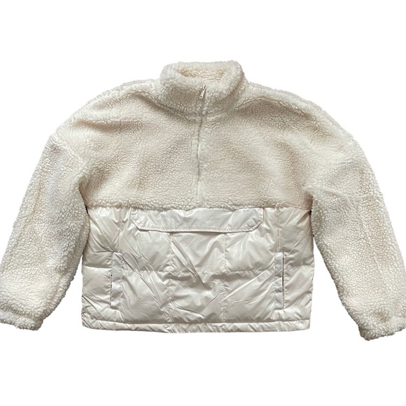 Fabletics Tops - Fabletics Nelly Mixed Media Half Zip Sherpa Pullover in an Ivory Cream Color